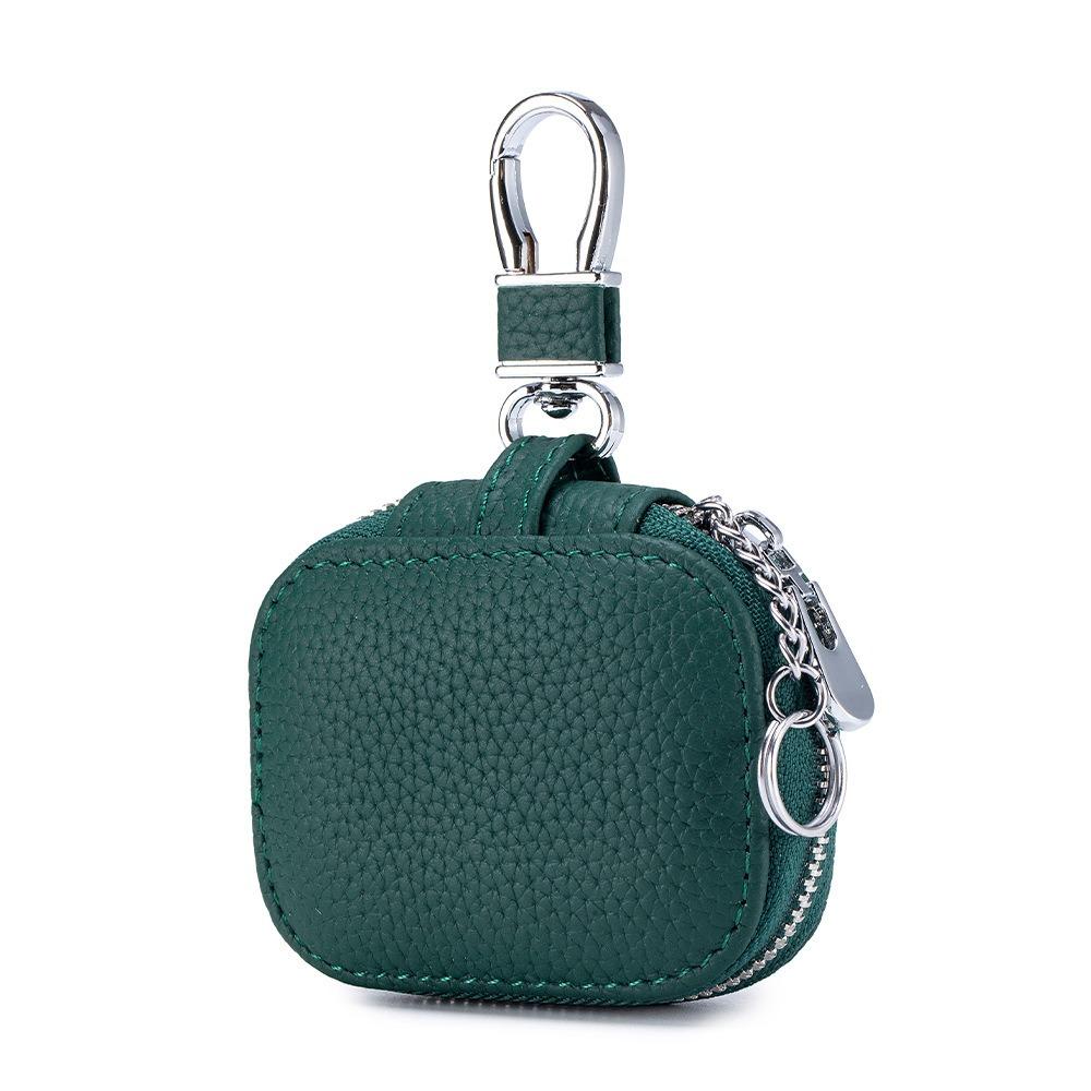 Однотонные натуральная кожа маленькие квадратные молнии ключи сумки для наушников коровья кожа защитные чехлы сумка для гарнитуры Bluetooth темно-зеленого