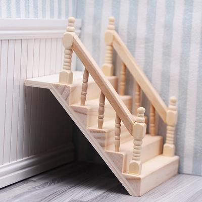 1:12 Miniaturní zábradlí pro domeček pro panenky Schodiště Dřevěná scéna Obyčejné modely schodiště Mini Schodišťový nábytek Pokojová dekorace
