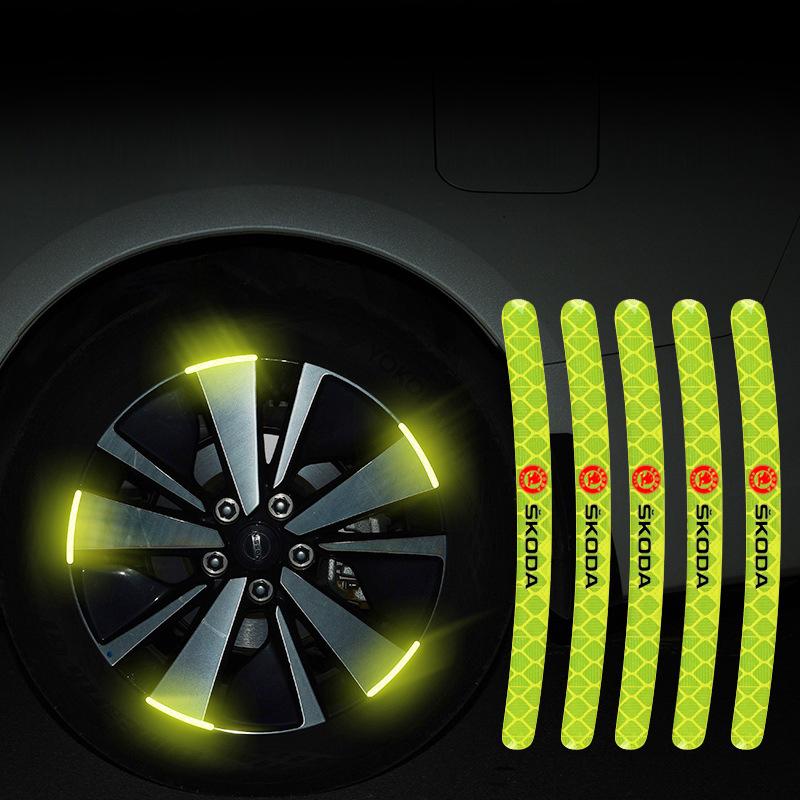 Decorative 20Pcs Car Wheel Hub Reflective Stickers Safety Warning Rim Decals Auto Exterior Upgrade Car-Styling For Skoda Octavia xkbf53