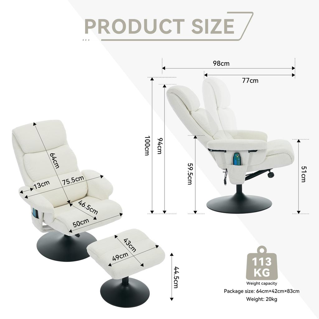 Modern Style Gray Microfiber Fabric Recliner Lounge Chair with Big Tall Metal Frame Massage Function for Home Office Bedroom