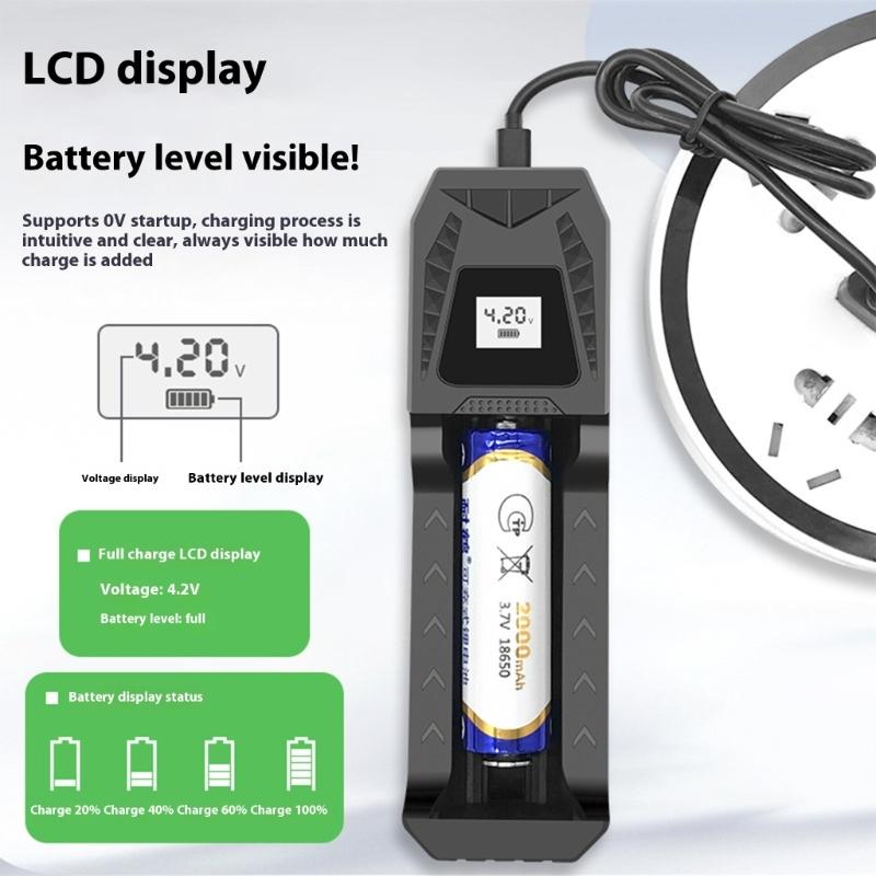 Intelligent Battery Charging 1000mA With LCD Display Type C Input Compatible Multiple Battery Size 26650/21700/18650