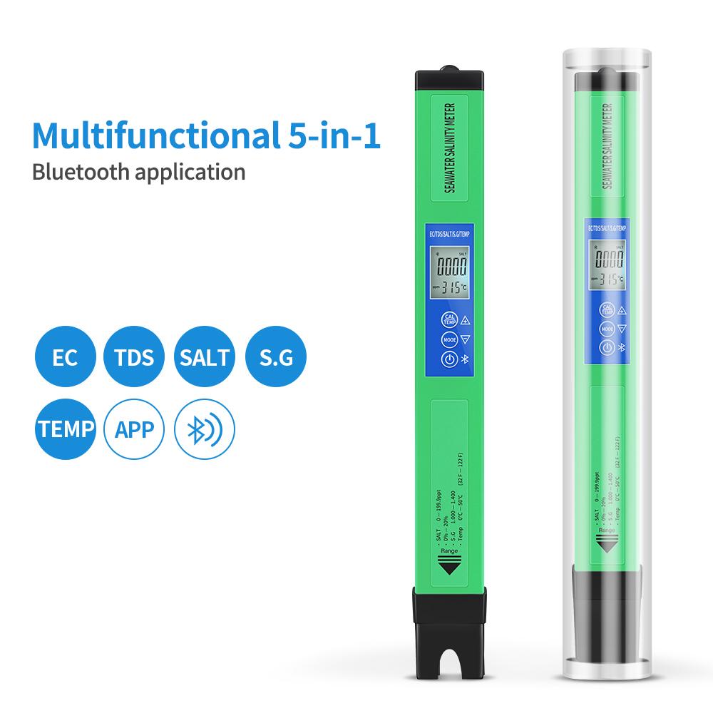 

Smart Bluetooth Water Quality Tester 2 in 1 PH Meter 5 in 1 EC TDS SALT SG TEMP Detector APP Control Water Monitor for Aquarium