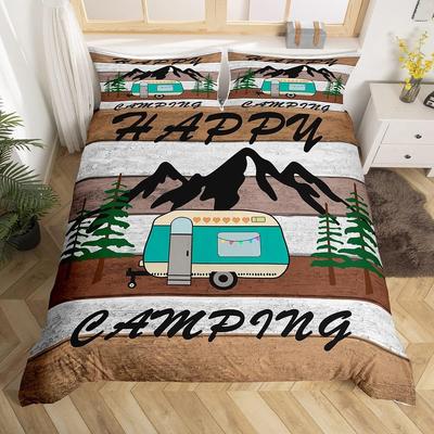 Happy Camping Duvet Cover Queen Twin Rv Camping Comforter Cover Camper Bedding Set Microfiber Bedspread Cover For Boys Girls