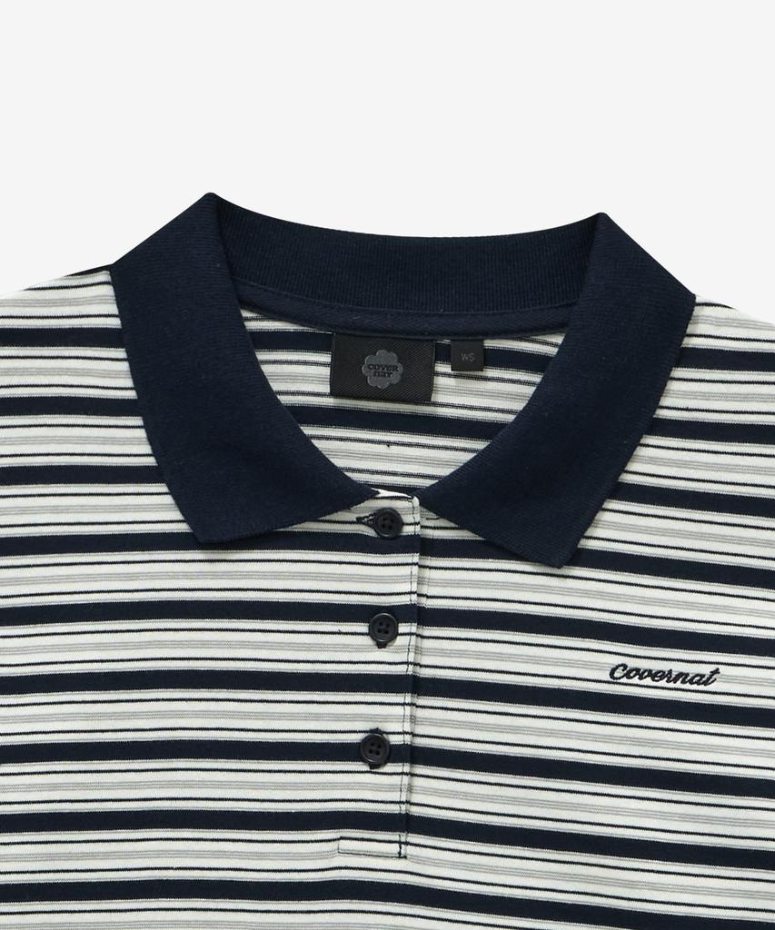 COVERNAT WOMAN Striped Collar Long Sleeve Navy