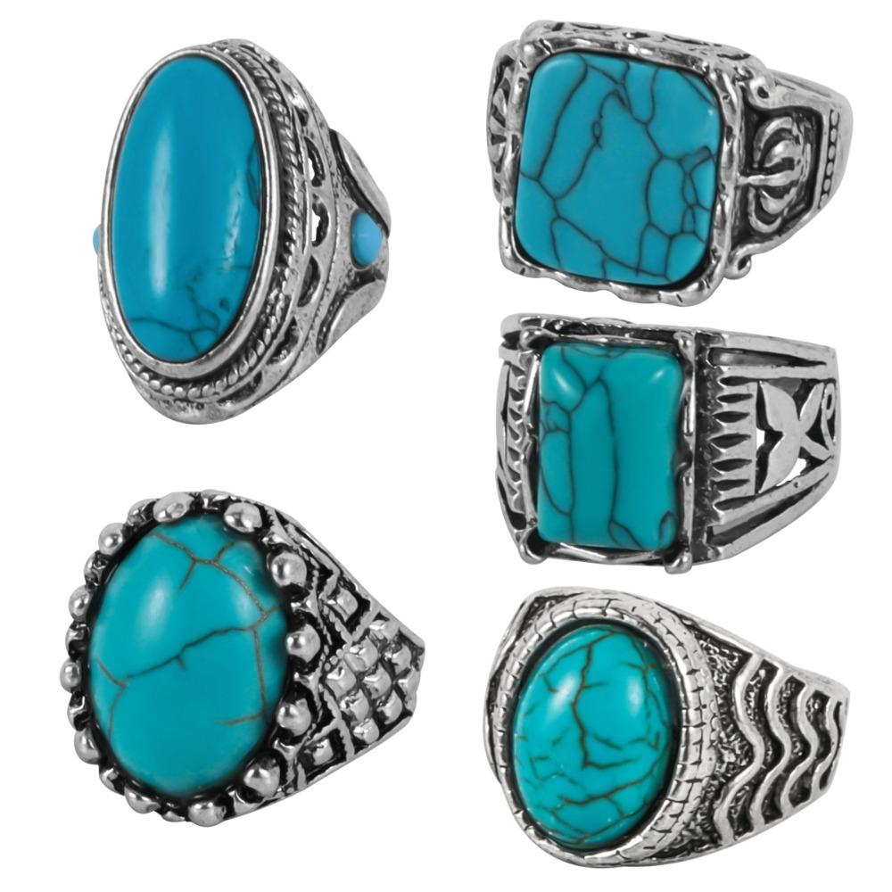 Zinc Zinc Alloy Western Country Ring Antique Vintage Ring Trendy Turquoise Ring  Girls