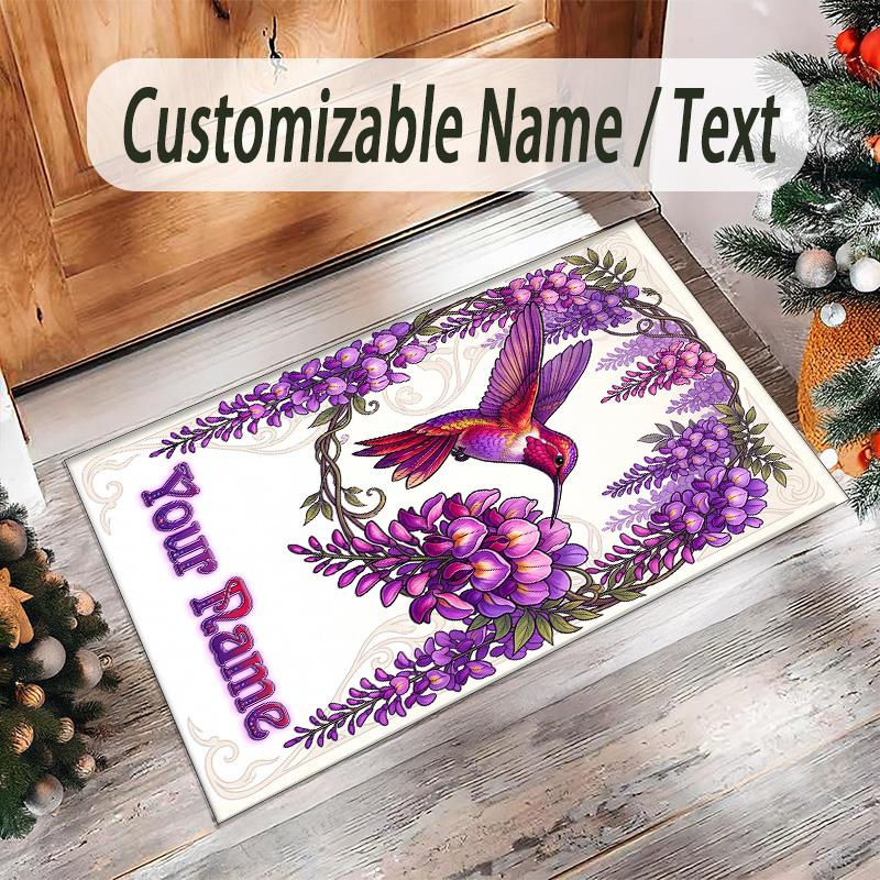 Birds Theme Crystal Velvet Floor Rug Personalized Custom Name Text Warm Carpet Home Decoration