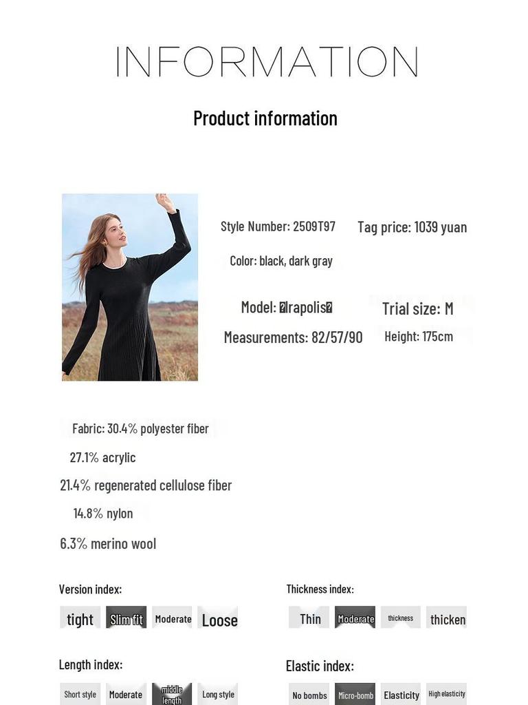 BETU Women's 2025 Autumn Slimming Long Sleeve Dress