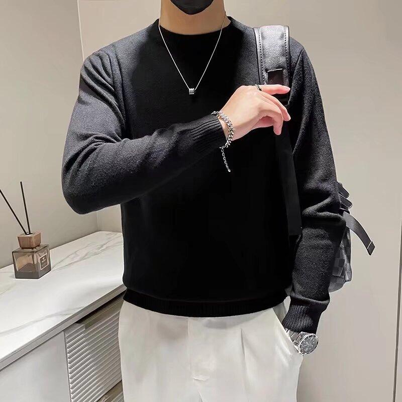 Spring 2024 Men's Sweater Patchwork Assorted Colors Skin-Friendly Fabric Fashion Versatile Top Casual Long-Sleeved Bottoming Shirt