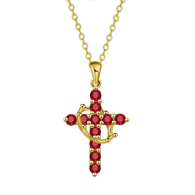 Delicate Rotatable Crown Zircon Cross Pendant Necklace for Women Stainless Steel Chain Birthstone Necklace Jewelry Birthday Gift