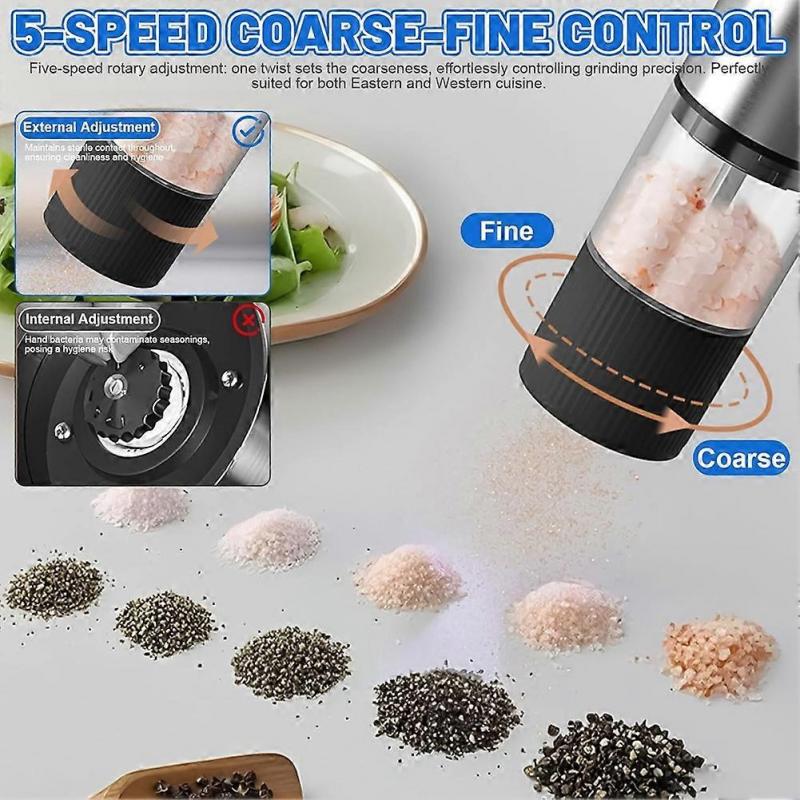 Electric Salt and Pepper Mills USB Rechargeable Spice Mill Electric with 80ml Container,Adjustable Coarseness
