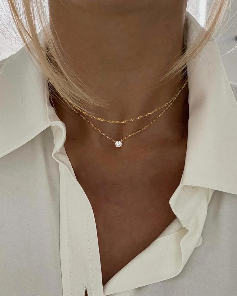 Diamond Necklaces for Women K Gold/Sterling Copper Choker Necklace Simple Gold Plated Zircon Necklaces for Women Gifts