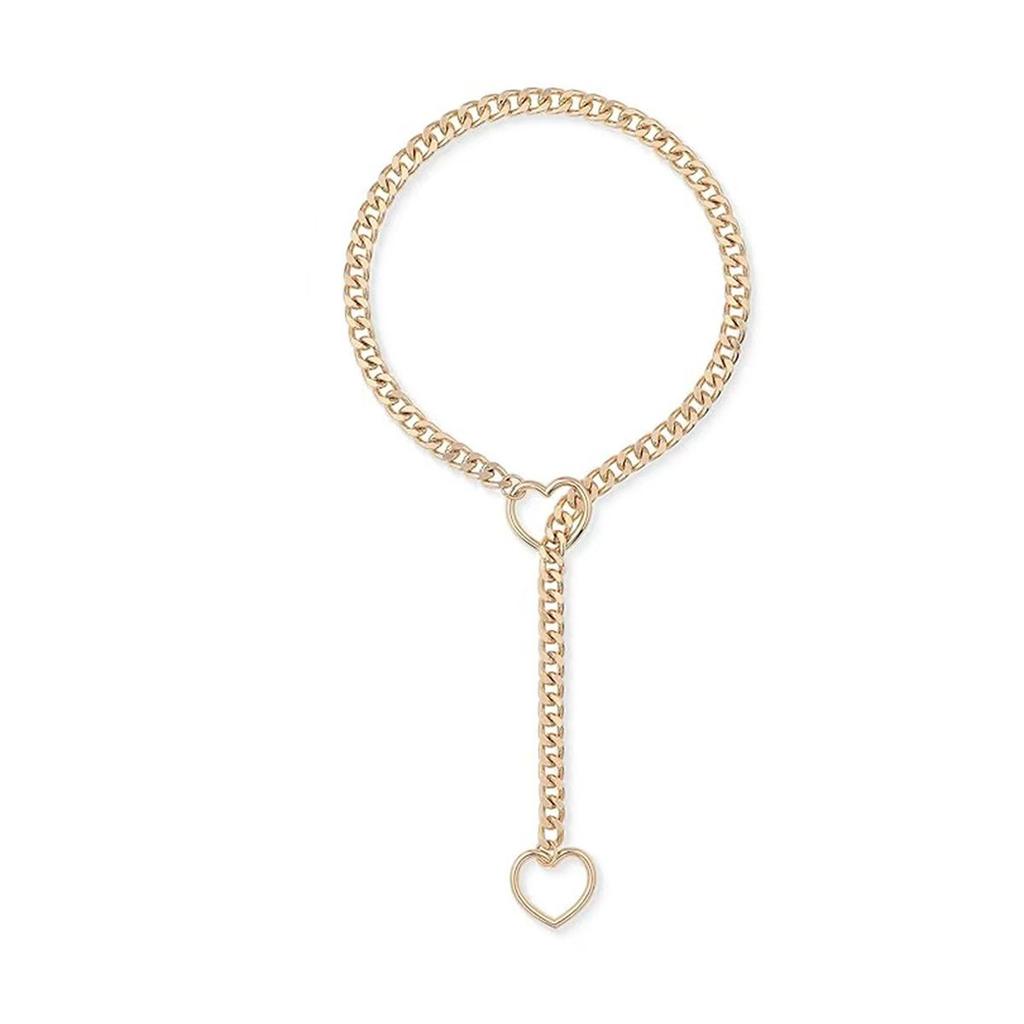 Cosplay Heart  Slip Chain  Punk Rock Necklace Stainless Steel Cuban Long Necklace Trendy Simple Adjustable Y-Necklace