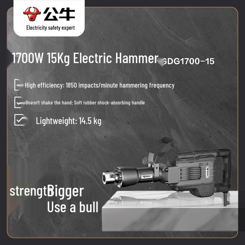 BULL Industrial Electric Demolition Hammer CN Plug (adapter Included)