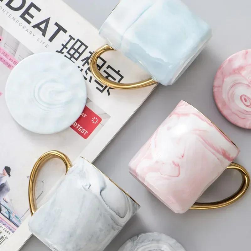 400ml Nordic Ins Style Ceramic Mug Household Marbled Gold Rim Coffee Cup Breakfast Oatmeal Milk Tea Cup Couple Gifts Drinkware