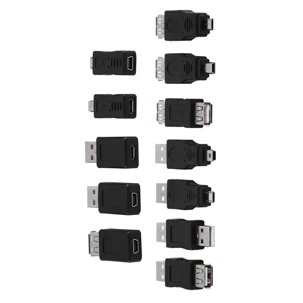 Pack of 12 Pcs Multiple USB2.0 Adapters Micro Mini Male Female Converters Connectors