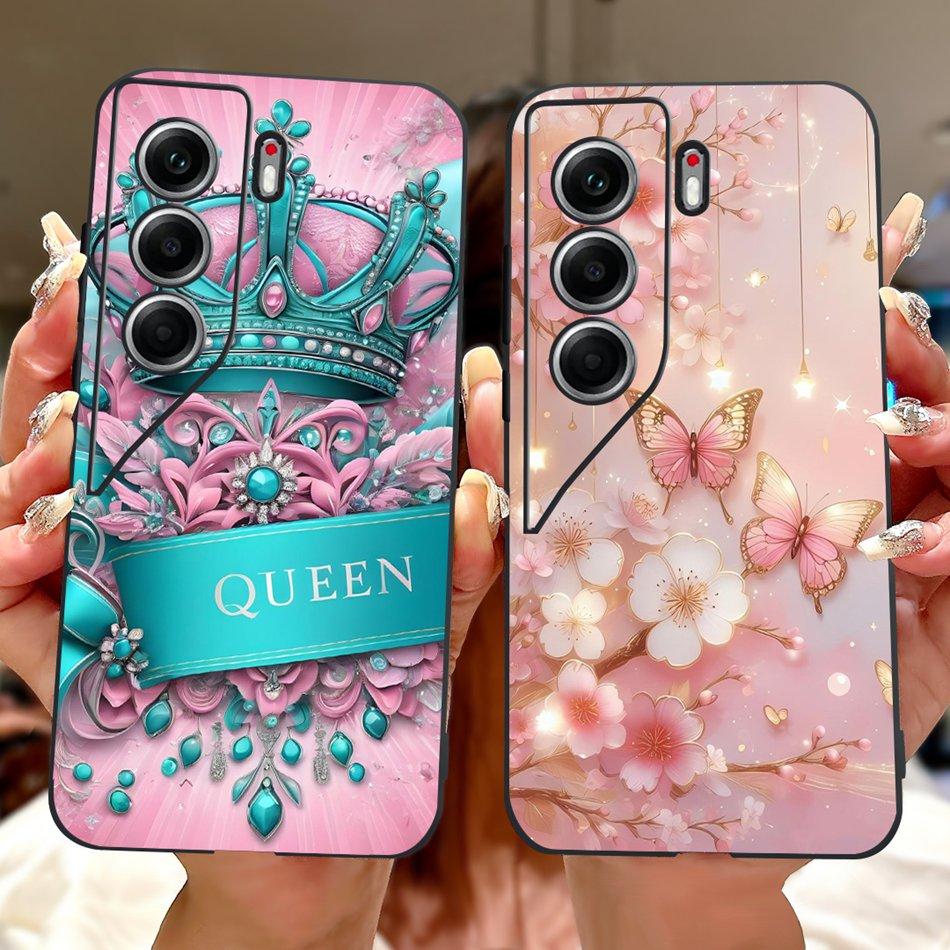 For Tecno Camon 40 Pro 4G Camon40 Elegant Floral Cat Phone Case For Camon 40 40Pro 4G CM6 CM5 Black Silicone Soft Cases Bumpers