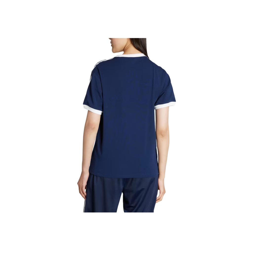 Adidas Originals Striped Logo Crew Neck Short Sleeve Regular T-Shirt Women Tops Night-Blue JY4852