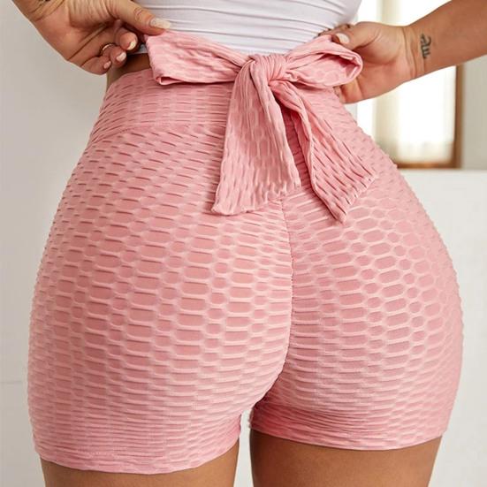 Pantaloncini sportivi da donna Elastico a vita alta Tinta unita Lacci Slim Fit Skinny Sopra il ginocchio Pantaloncini da ciclismo per yoga quotidiano morbidi e traspiranti