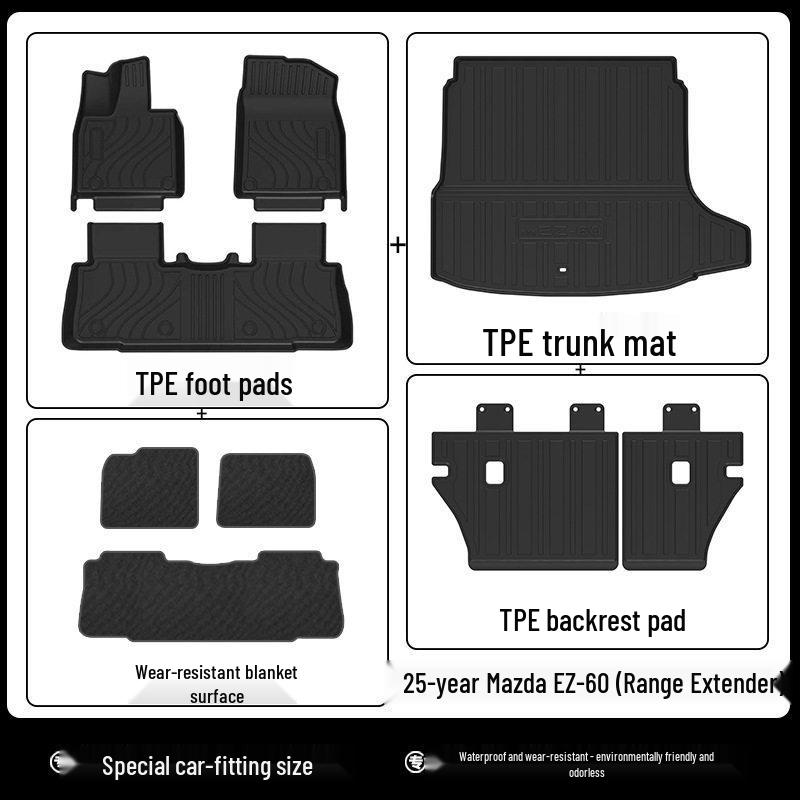 Mazda 25 EZ-60 Extended Range TPE Floor Mats & 3D All-Weather Trunk Mat with Starry Sky Blanket & Carbon Fiber Texture