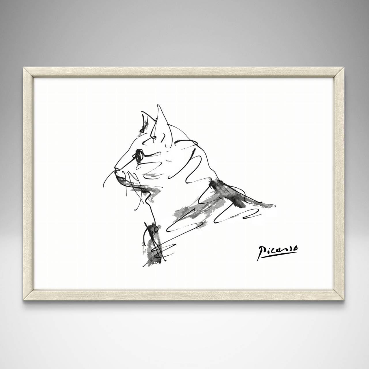 

Picasso Cat Drawing, A4 Size, Framed Art Poster, Poster aoipro (White Frame (23cm x 31cm))