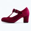 Women's High Heels 2026 Spring Retro Round Toe Velvet Mary Jane Shoes Wine Red Fashion Elegant Luxury Banquet Single Shoes