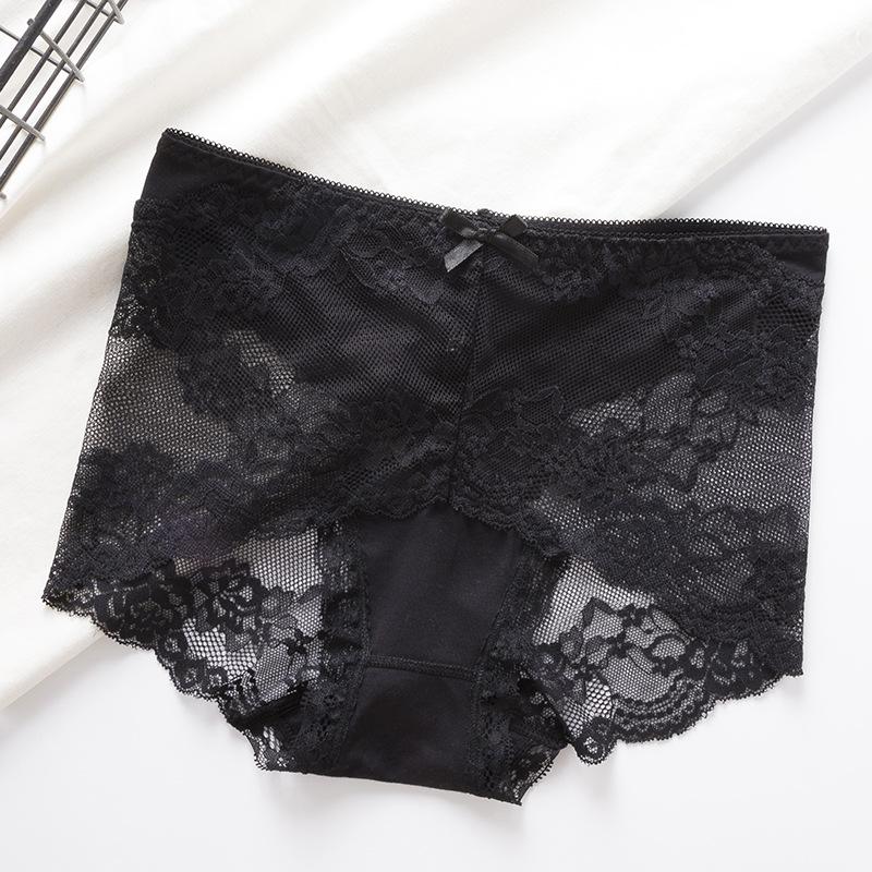 Underwear Women's Enlarged Mid Waist Lace Underpants Breathable Sexy Mesh Briefs Einson
