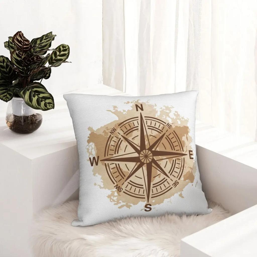 Antique Compass World Map Pillowcase Double-sided Printing Polyester Cushion Cover Decorations Pillow Case Cover Home Zipper