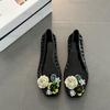 Diamond Sequins Flower Decorations Black Transparent Shoes for Women Summer Korean Style Hollowed Out Beach Flat Shoes