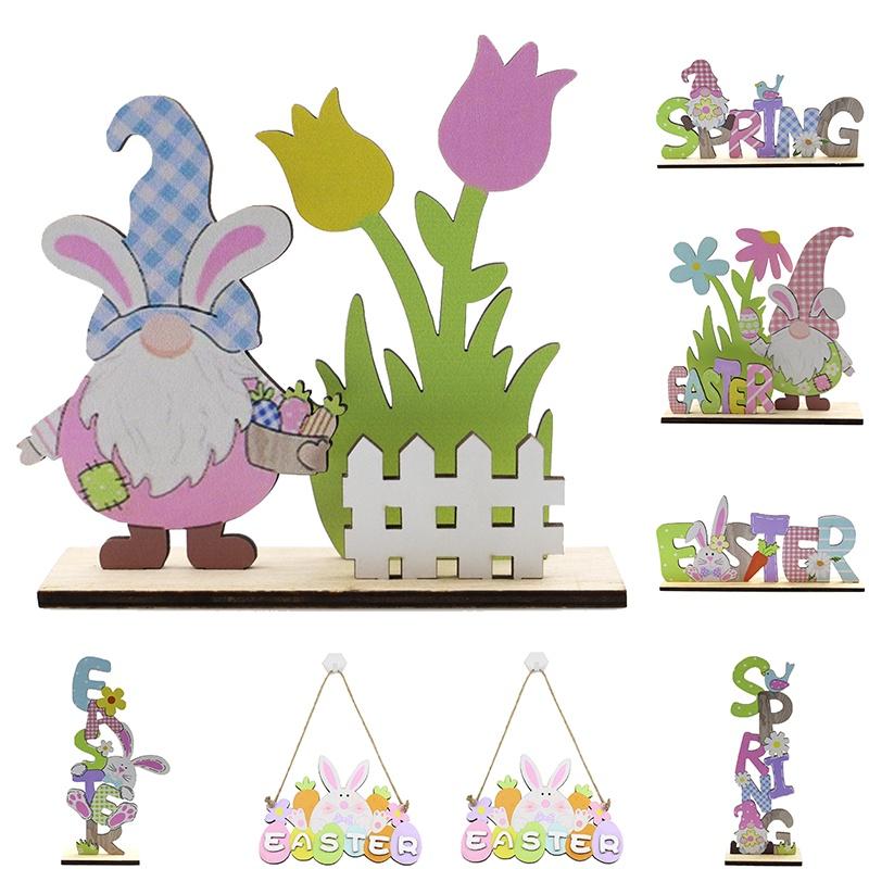 Easter Wooden Table Centerpiece Sign With Gnome Rabbit Decorations