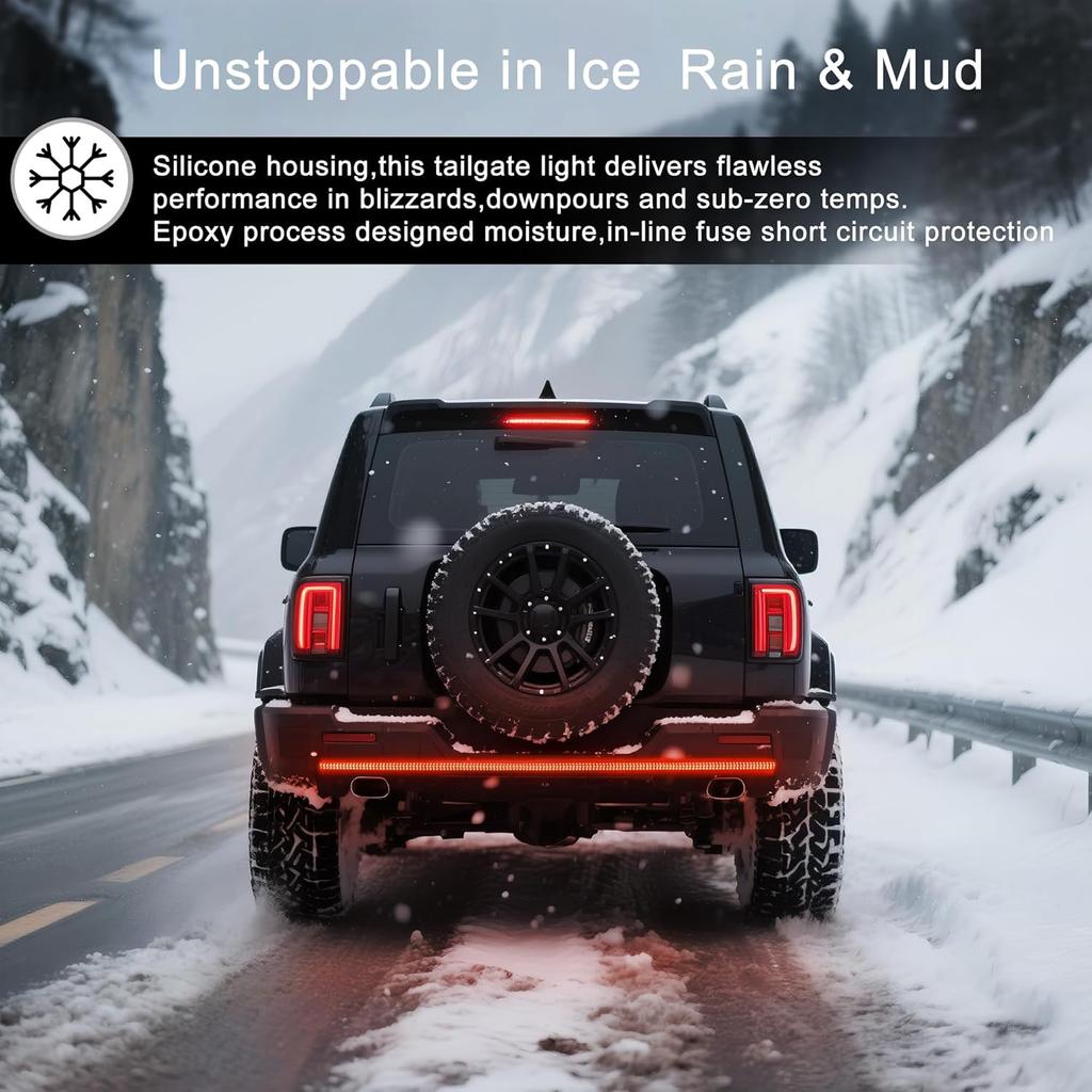 60" Truck Tailgate Light Bar - 432 LED Triple Row Strip With Red Brake/White Reverse/Yellow Turn Signals, Sequential & Strobe Effects, Waterproof