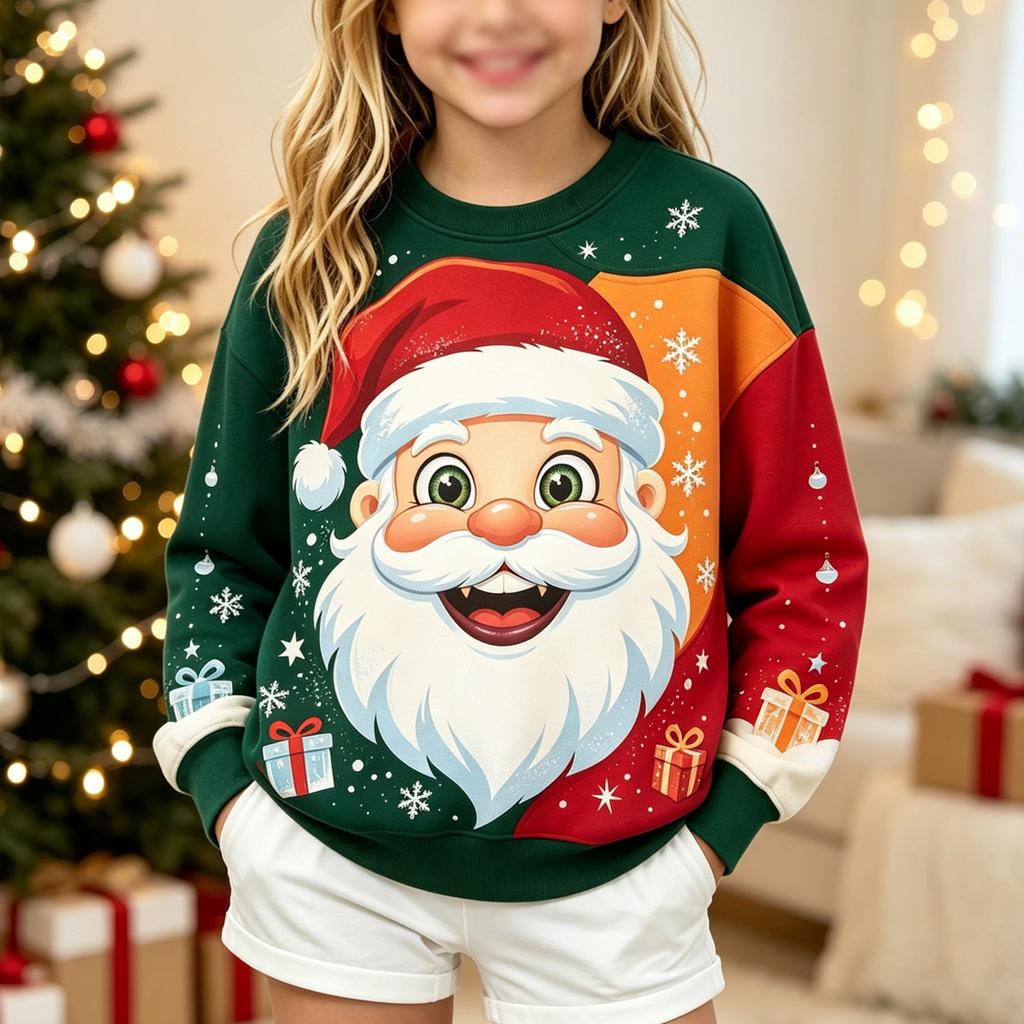 Boys Girls Kids Christmas Print Casual Comfortable Neck Long Sleeve Sweatshirt for Fall Winter