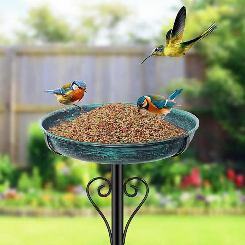 Bird Waterer Bird Feeder Spacious Iron Art Bird Bath with Ground Insert Outdoor Birdbath Bowl with 5-prong Metal Base Winter Gar