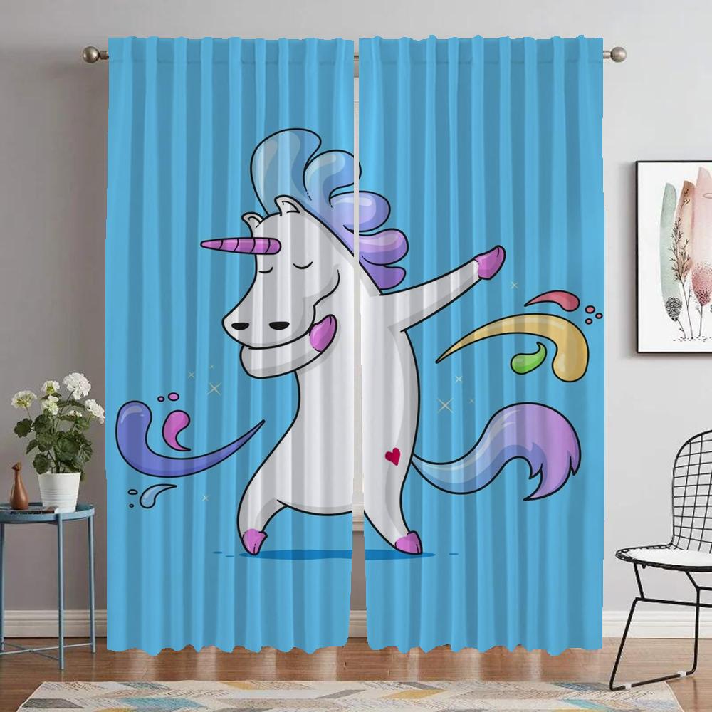 Niedliche Cartoon Einhorn Moderne Wohnzimmer Vorhänge für Kamera Verdunkelungsvorhang für Zimmer 2 Paneele Trennwand Halloween Dekoration