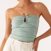 Women's Sexy Ruched Tube Tops Summer Strapless Solid Color Metal Clip Front Bandeau Tops Slim Fit Vest