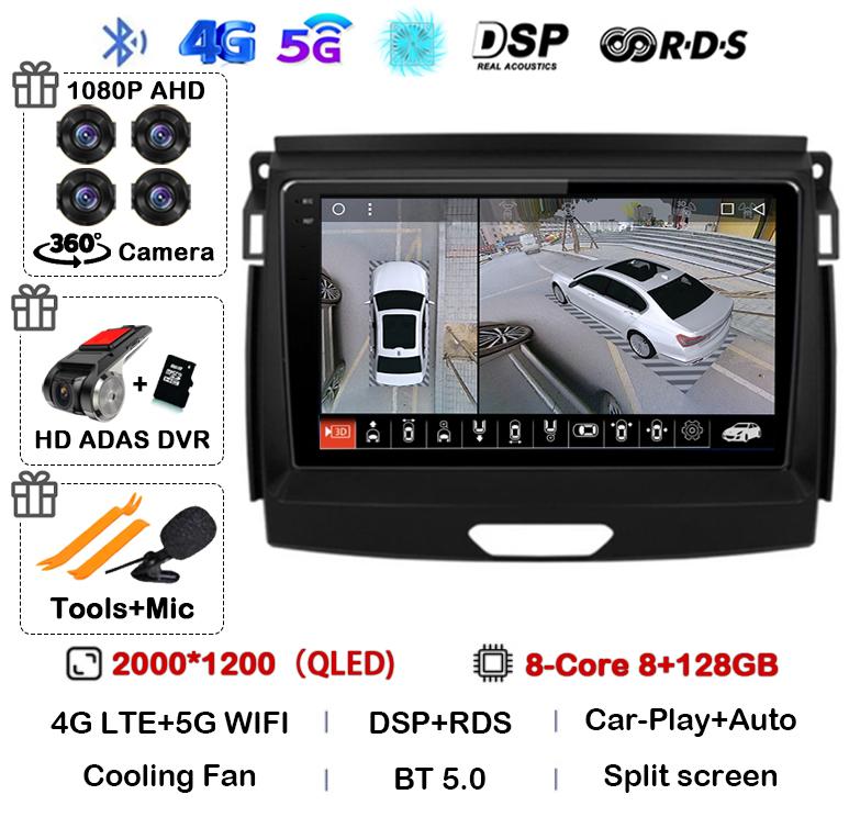 Android 14 Carplay Auto Car Radio Stereo For Ford Ranger 2015 2016 2017 2018 2019 2020 GPS Multimedia Autoradio Player Head unit