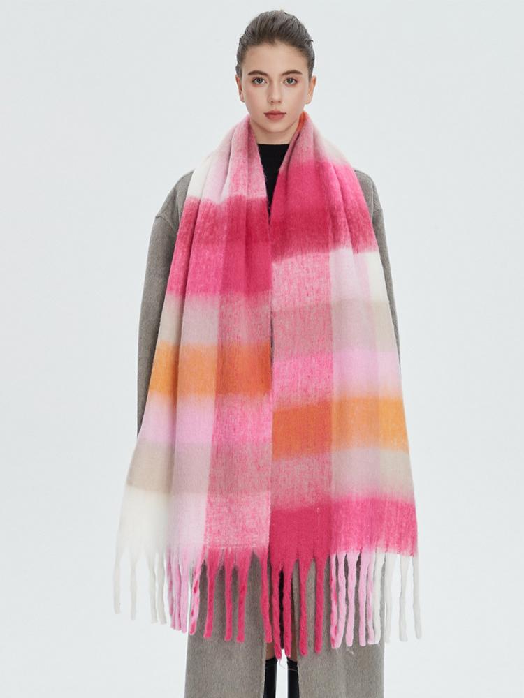 Winter Women Knitted Scarf Headscarf Casual Preppy Rainbow Plaid Tassel Scarve Elegant Lady Mujer Thick Wrap Shawl New Christmas
