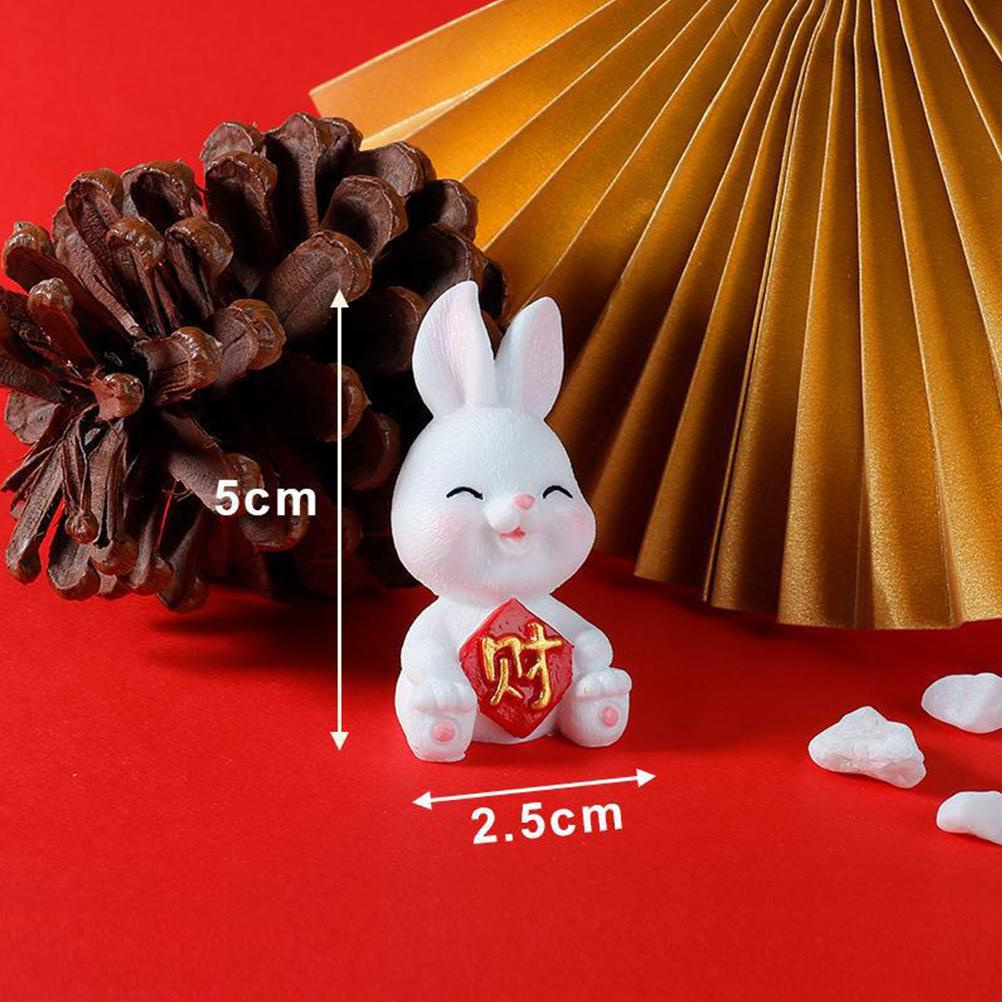 6Pcs Mini Rabbit Ornament Resin Craft Bunny for Desktop Garden Scene Decor Tiny Animal Statue Collection Gift Idea New Year