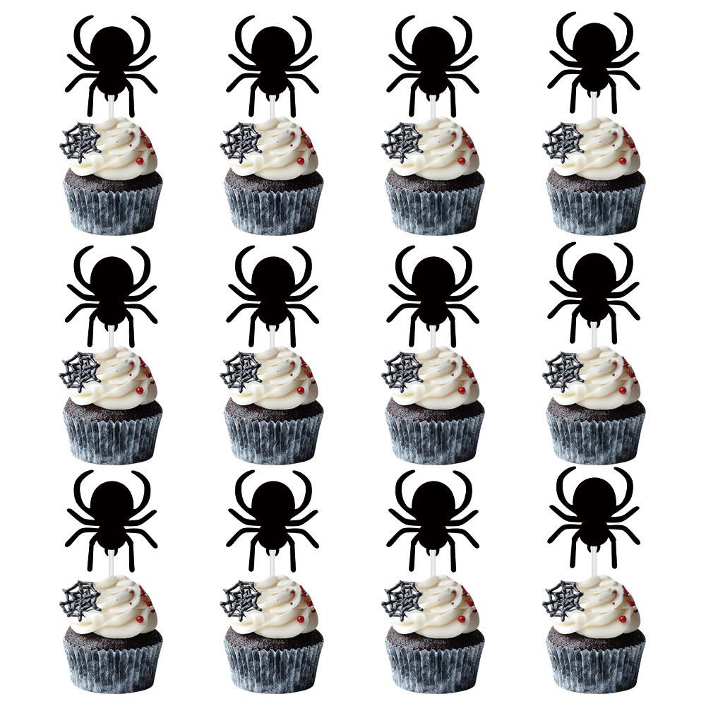 Party Cake Halloween Flags Set With Paper Bat Spider Figures Festive Decoration
