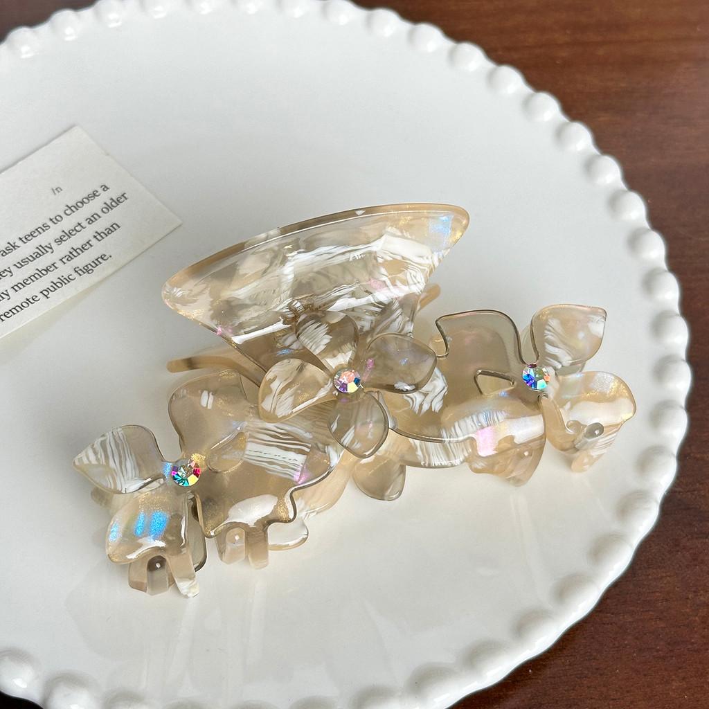 Elegant Floral Design Rhinestone Hair Claw Clip Large Size Stylish Accessory For Women