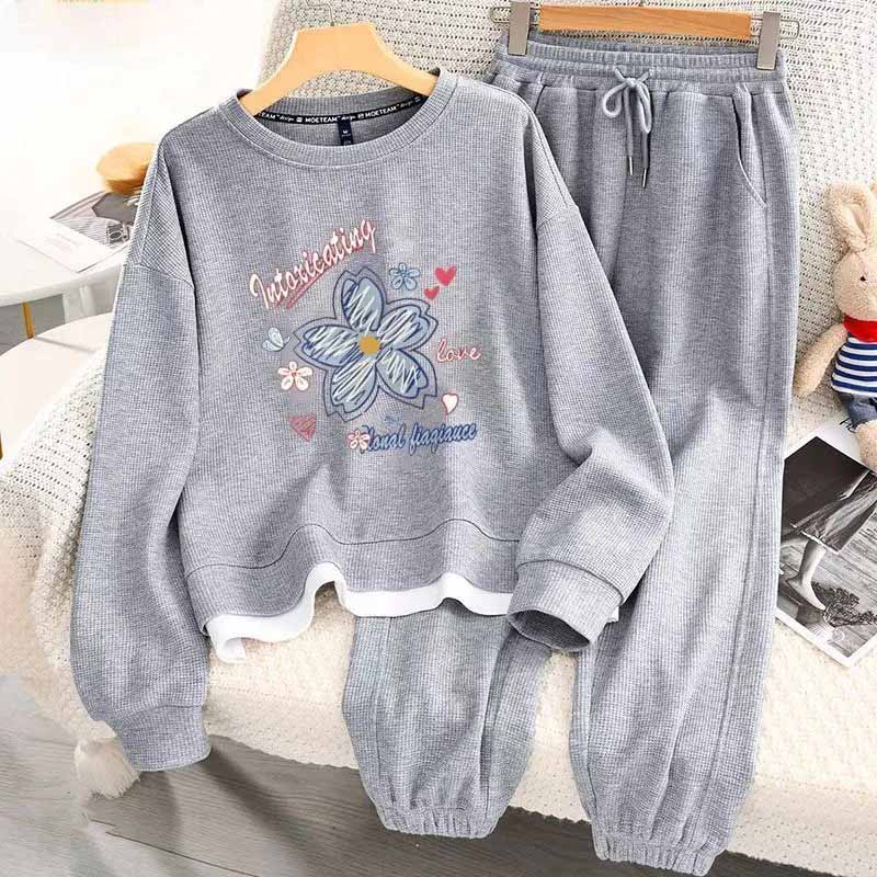 Women Suits Sets Large Size Pullover Sweatshirt Pants Thickened Top Longs Pants Two-piece Oversize 2PC Suit