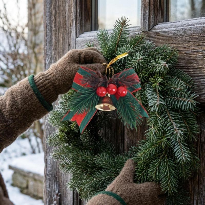 Wholesale Mini Xmas Bow Ornament Bell Pine Cone Red Berries Christmas Tree Gift Box Wrapping Home Holiday Party Decor Bowknot