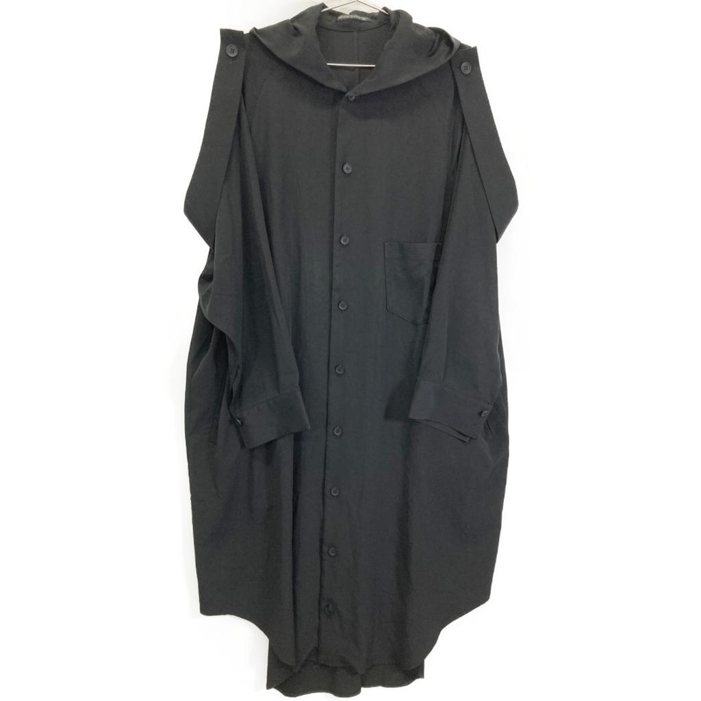 Yohji Yamamoto [Excellent Condition/25% Stainless Steel] Collections FP-D66-500 TA/PE CREPE DE CHINE HOODED DRESS Dress 2 blackUsed