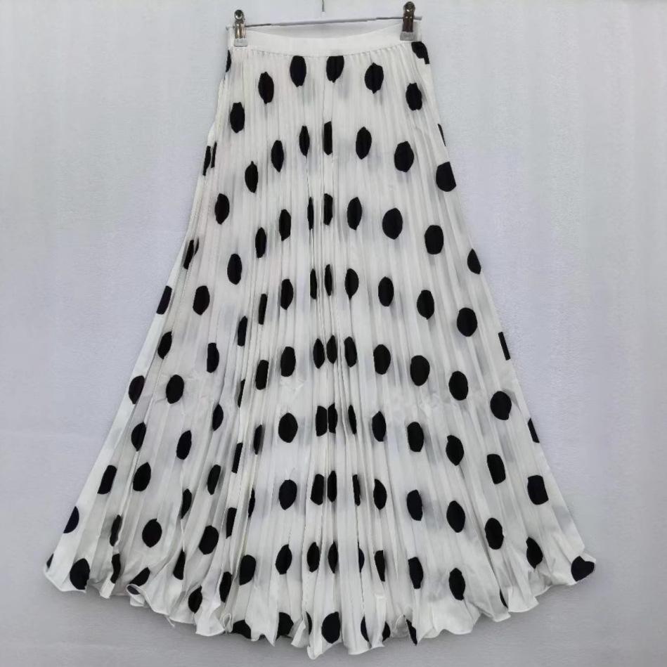 CM Summer South Africa North America Polka Dot Skirt Classic Versatile Skinny Pleated Skirt Long Skirt Women