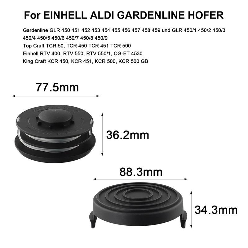 Trimmer Head Kit with Spools Cap Cover for GC-ET 4530 RTV 400 RTV 550 Models 2x 5m Line per Spool 1.4mm Plastic Thread