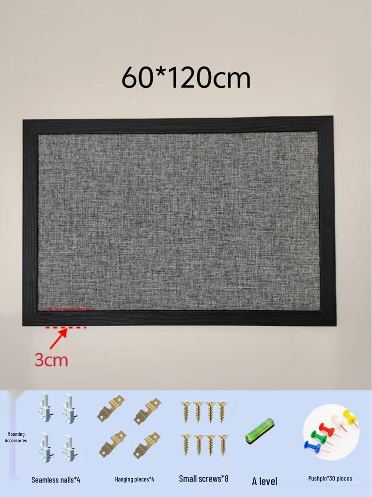 Black Frame Burlap Cork Board: Wall-Mounted Photo & Message Display for Kindergarten Theme