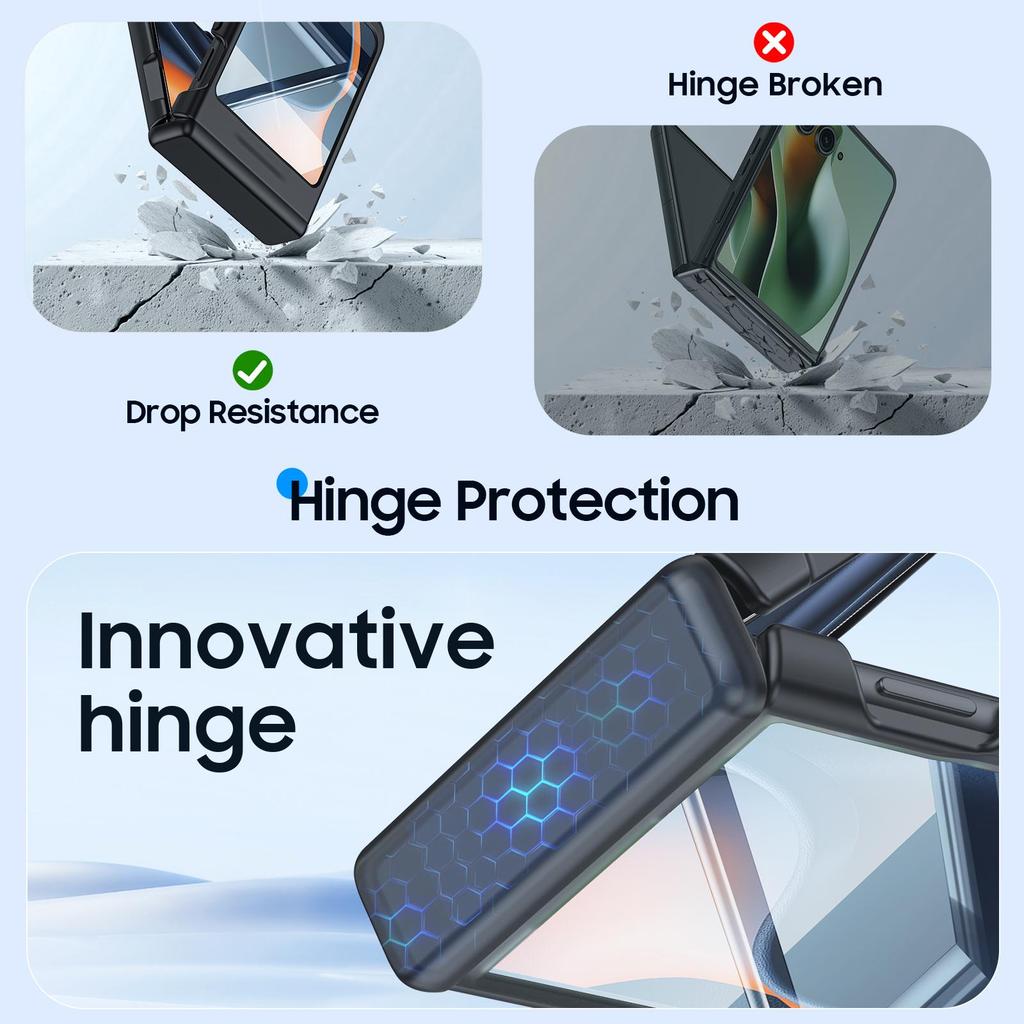 For Motorola Razr 50/60 Case, Hinge Protection, Built-in Screen Protector, Wireless Charging, Shockproof, Slim Rugged Protective Phone Case-Black