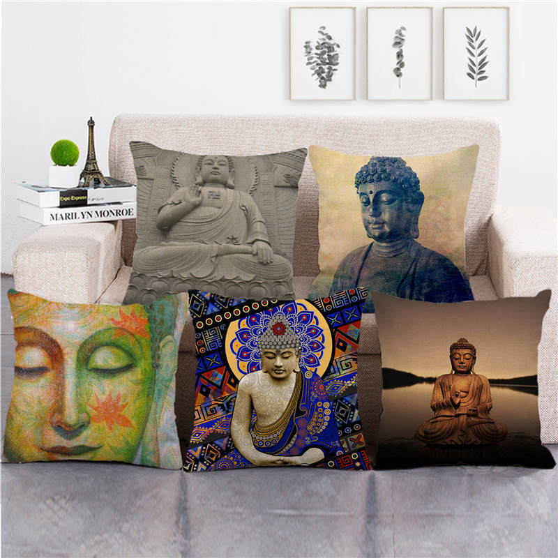 Tinika Chen Unisex Sakyamuni Buddha Amitabha Buddha Digital Printing Short Plush Pillow Covers For Car Sofa Office Cushion Cover Home Goods