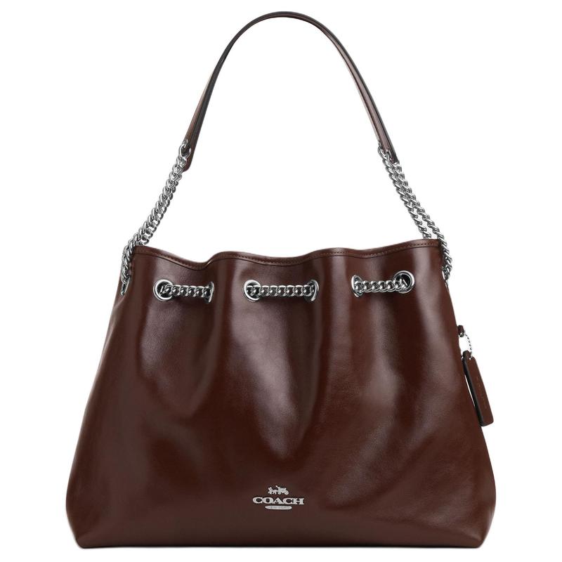 

COACH EVELYN 34 gold buckle cow leather garbage bag shoulder bag large size women s maple leaf color золотий