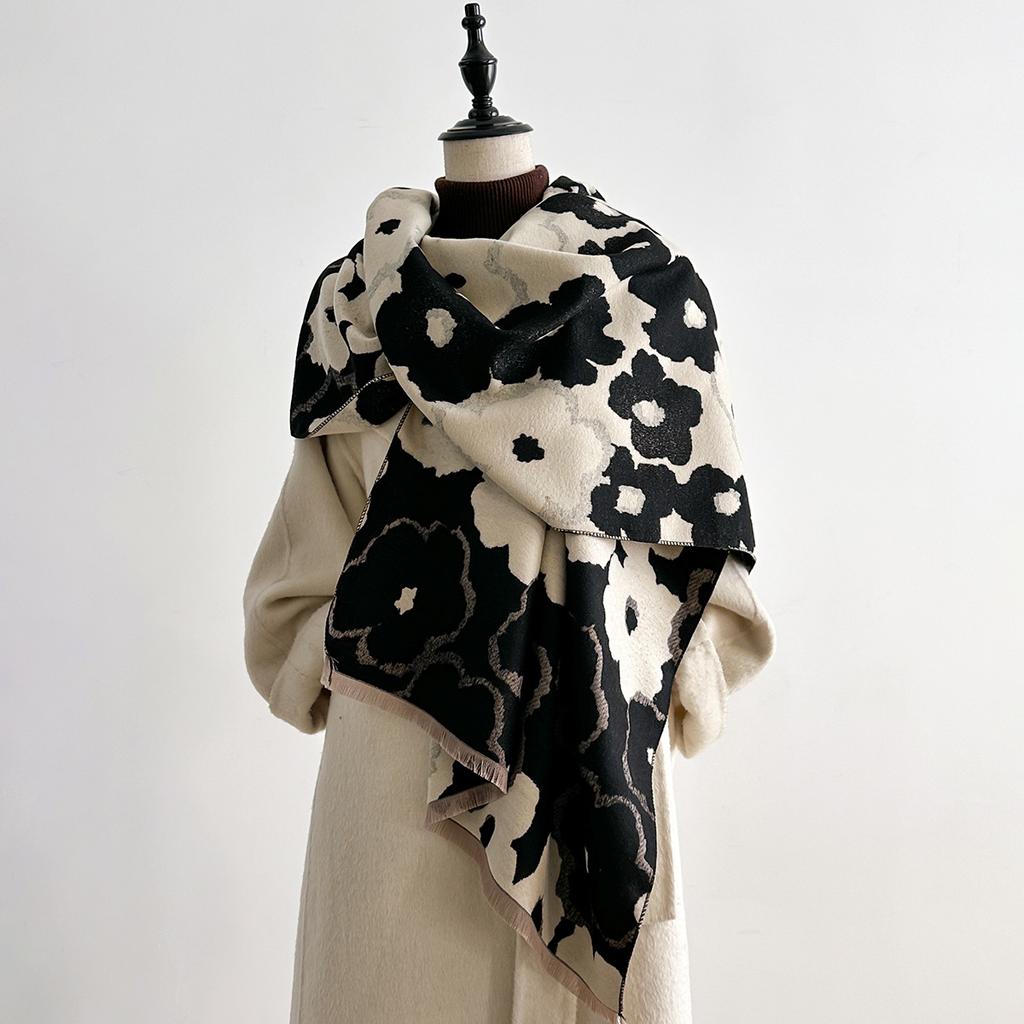 double-sided imitation cashmere thickened warm flower scarf women's air-conditioned room travel neck shawl