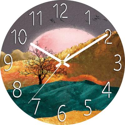 Digitale Wanduhr mit geringem Geräuschpegel, 30 cm/12 Zoll Sonnenuntergang Ölgemälde Wanduhr Quarzuhr Leise Stille Einfache Uhr für Wohnkultur Kinderzimmer